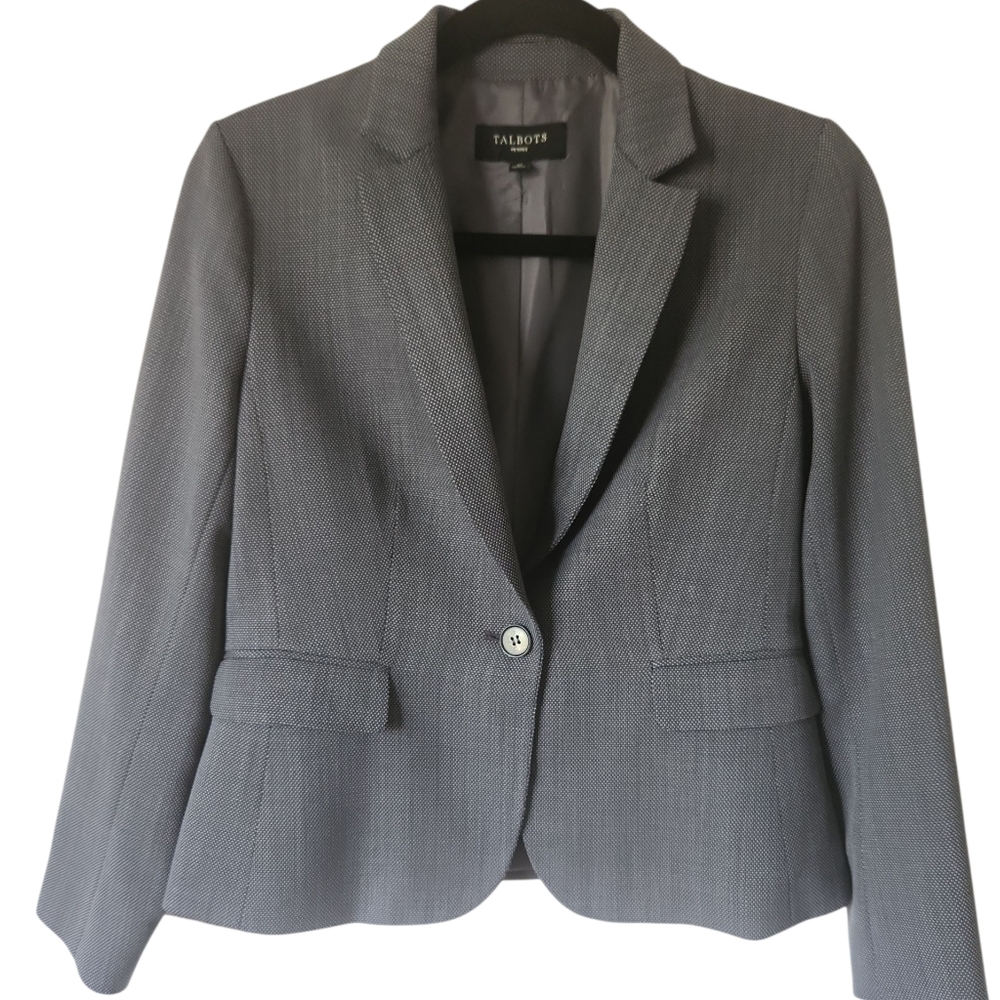 NWOT Talbots Women's Grey Melange Luxe Wool Classic One Button Blazer Size 4P